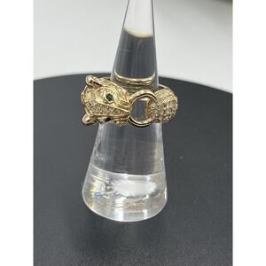 Banana Republic Vintage Gold Tone Pave Crystal Green Eyes Panther Ring Size 6